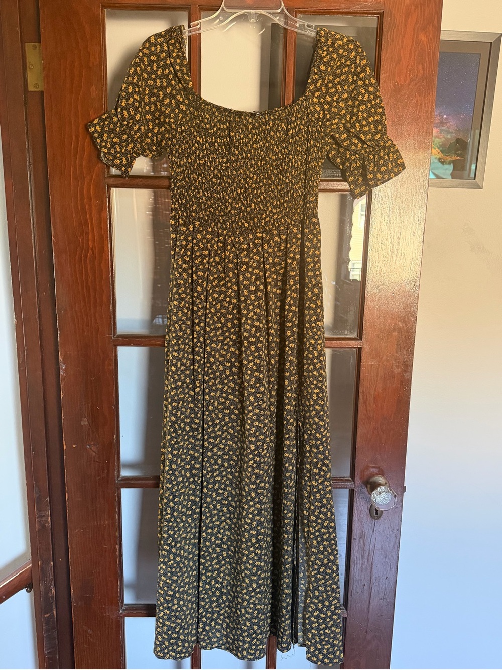 Zuimoaes Black Maxi Dress with Mustard Floral Print